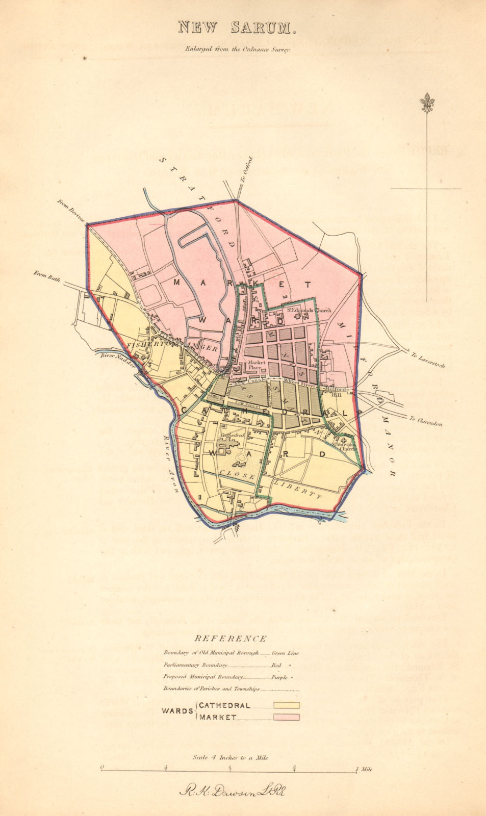 SALISBURY borough/town/city plan. New Sarum BOUNDARY COMMISSION. DAWSON 1837 map